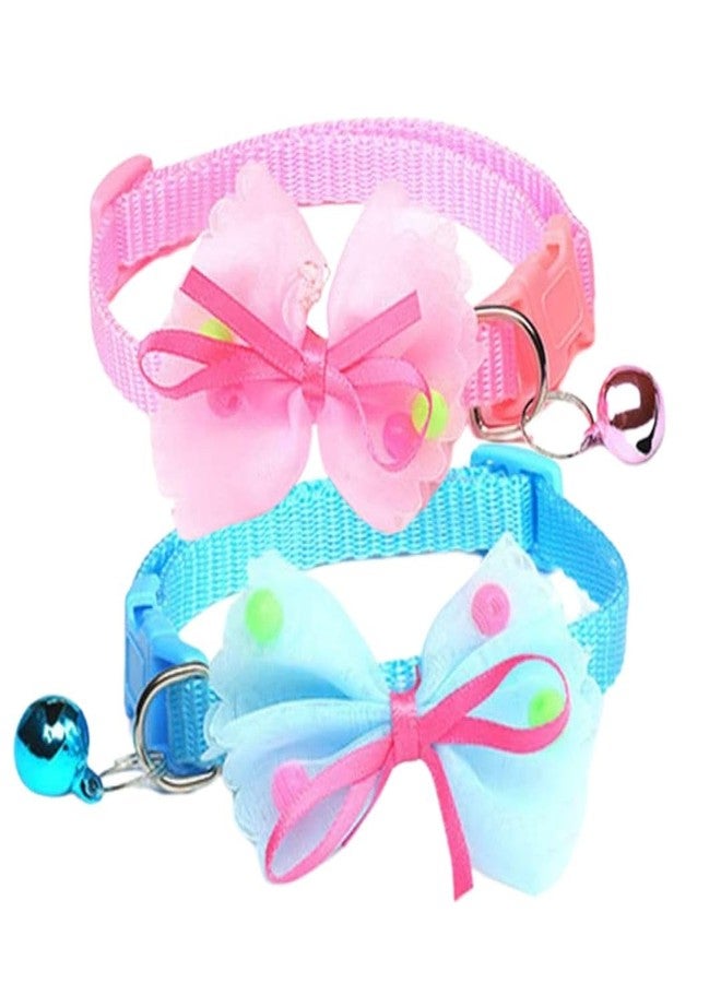 PET FUN طوق نايلون قابل للتعديل للقطط والكلاب من بيت فن، مزين بفيونكة أنيقة وجرس | طوق ناعم وآمن للقطط والجراء مع مشبك آمن ومجموعة ربط المقود (10 مم) (عبوة من قطعتين) - Image 1